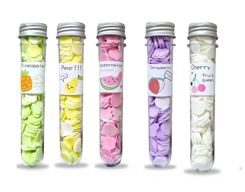 Cursive,Trendy Paper Soap Strips For Travel Essential For Women Men Kids -Travel Accessories Dissolvable Sheets For Hand Wash -Tube Box (Pack of 5, Pineapple-Strawberry-Watermelon-Cherry-Pear)