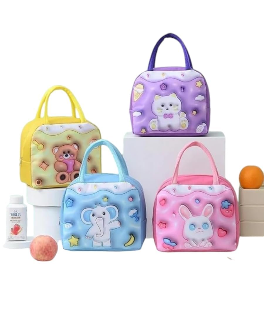 KOIME 3D Cartoon Lunch Box Bag Useful Insulated Travel Lunch Tiffin Storage Bag for Office, College, Picnic & School for Kids and Adults (Pack-1 Random Color)
