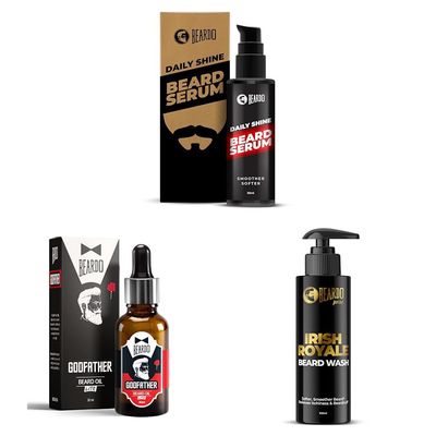 Beardo Beard Serum 50ml, Godfather Lite Beard Oil 30ml & Irish Royale Beard Wash 100ml Softens, Smoothens, Nourishes & Refreshes Beard, Daily Use, Non-Sticky