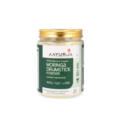 AAYURJA Organic Moringa Drumstick Powder | 100% Natural Superfood for Energy, Immunity & Detox | Rich in Iron, Protein & Antioxidants | Vegan, Chemical-Free | 250g