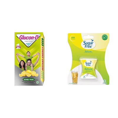 Glucon-D Nimbu Pani Glucose Powder, 1Kg & Sugar Free Natura, 500 Pellets