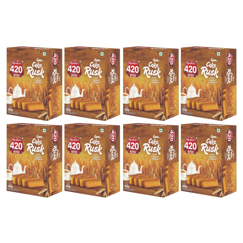 Agrawal's 420 BITES Cake Rusk | Tasty & Crunchy Toasts Enjoy with Tea | Box of 8, 3200g (400g each pack)