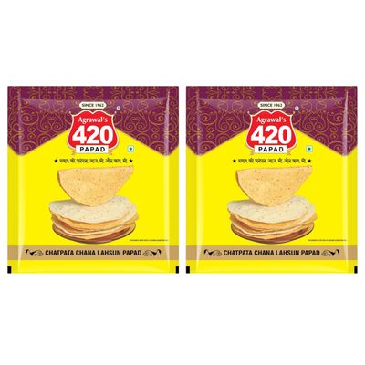 Agrawal's 420 Chatpata Chana Lahsun Papad (Buy One Get One) | 100% Vegetarian, No Artificial Colors | Crispy & Crunchy Side for Meals & Snacks | Pack of 2, 400g (200g each pack)