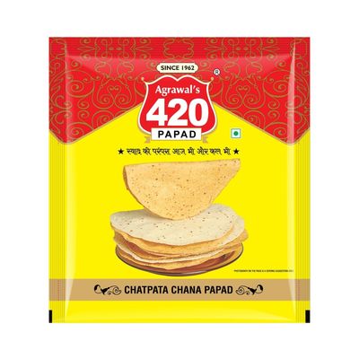 Agrawal's 420 Chatpata Chana Papad | 100% Vegetarian, No Artificial Colors | Crispy & Crunchy for Meals & Snacks | Pack of 4, 1600g (400g each pack)