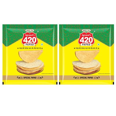 Agrawal's 420 Special Moong Sada papad | 100% Vegetarian, No Artificial Colors | Crispy & Crunchy for Meals & Snacks | Pack of 2, 800g (400g each pack)