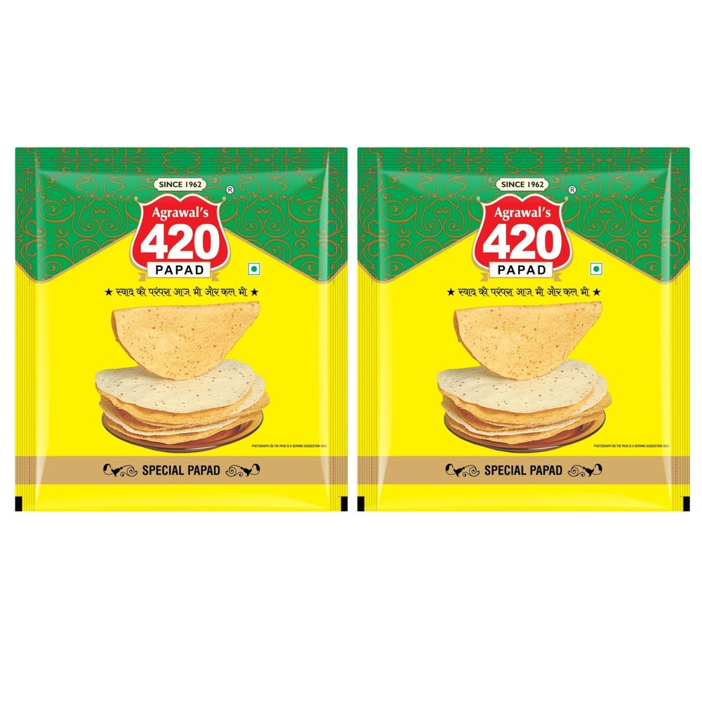 Agrawal's 420 Special Moong Sada papad | 100% Vegetarian, No Artificial Colors | Crispy & Crunchy for Meals & Snacks | Pack of 2, 800g (400g each pack)