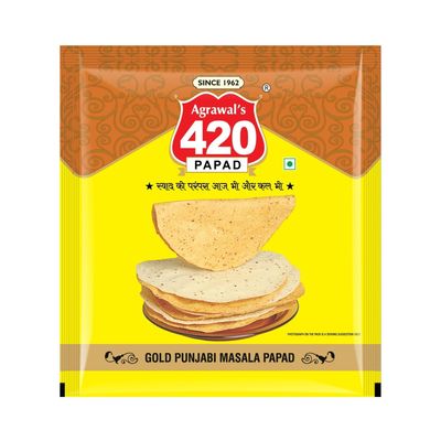 Agrawal's 420 Gold Punjabi Masala Papad | 100% Vegetarian, No Artificial Colors | Crispy & Crunchy for Meals & Snacks | Pack of 8, 3200g (400g each pack)
