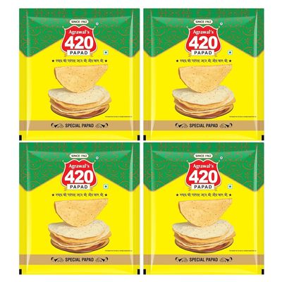 Agrawal's 420 Special Moong Sada papad | 100% Vegetarian, No Artificial Colors | Crispy & Crunchy for Meals & Snacks | Pack of 4, 1600g (400g each pack)