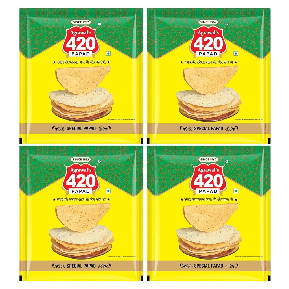 Agrawal's 420 Special Moong Sada papad | 100% Vegetarian, No Artificial Colors | Crispy & Crunchy for Meals & Snacks | Pack of 4, 1600g (400g each pack)