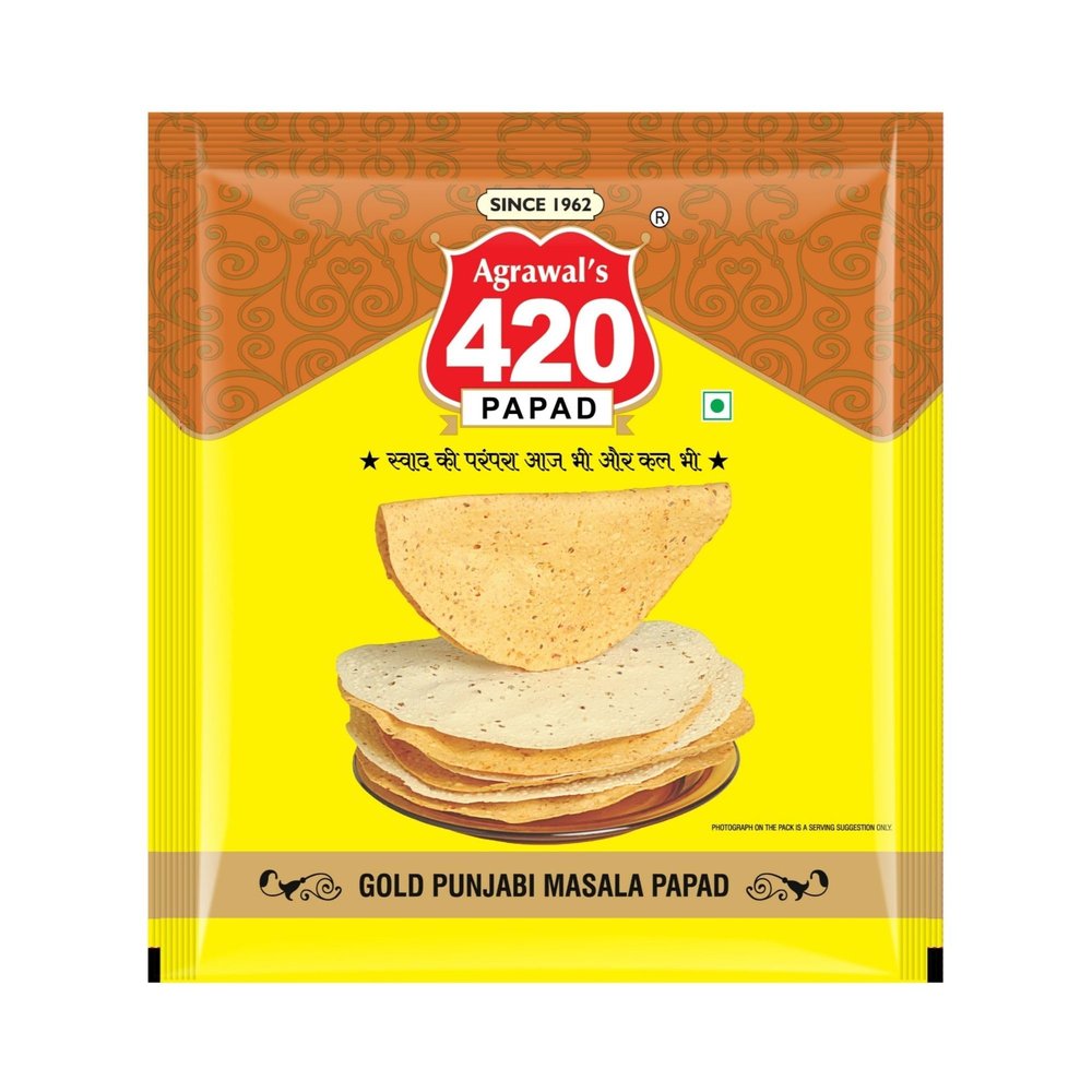 Agrawal's 420 Gold Punjabi Masala Papad | 100% Vegetarian, No Artificial Colors | Crispy & Crunchy for Meals & Snacks | Pack of 1, 400g