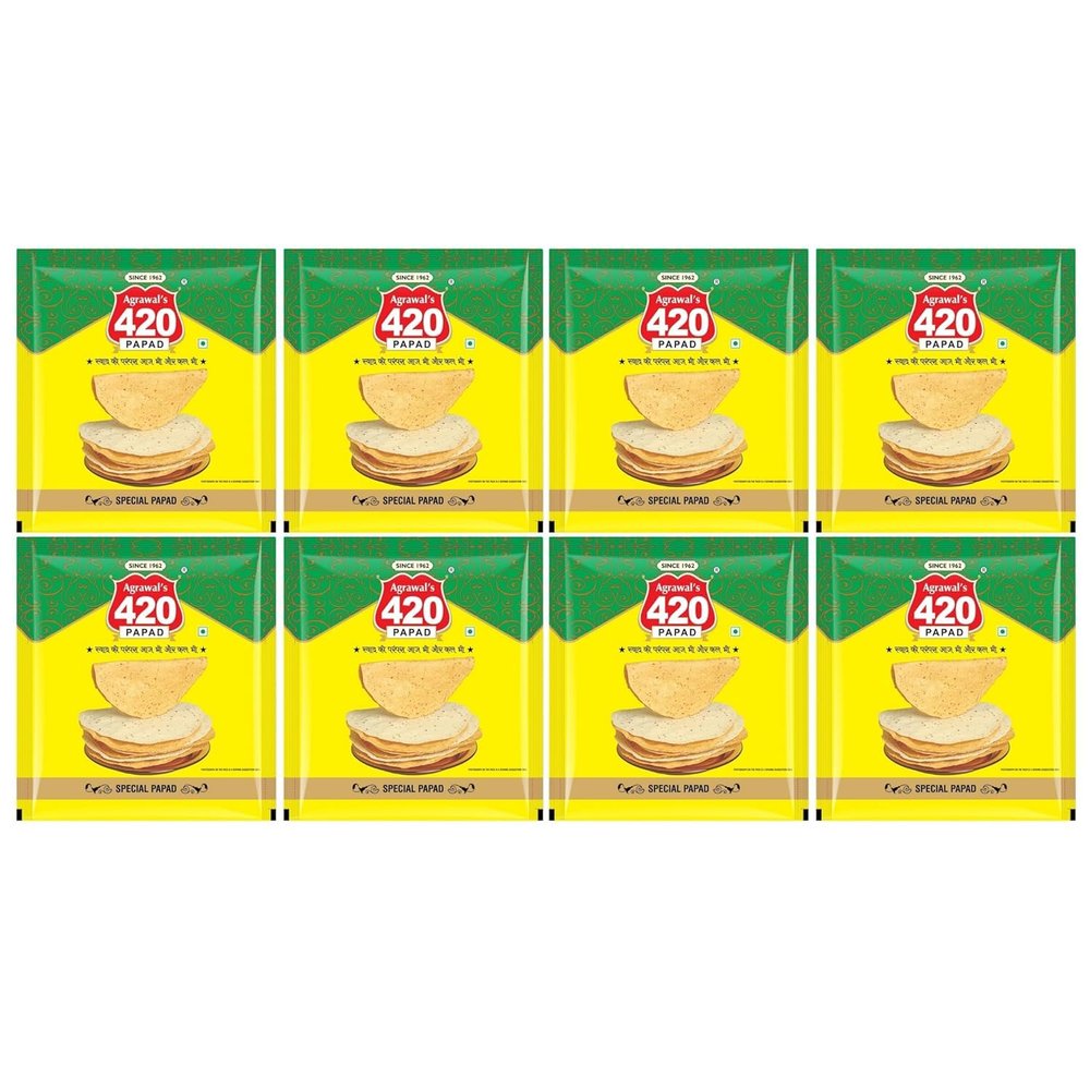 Agrawal's 420 Special Moong Sada papad | 100% Vegetarian, No Artificial Colors | Crispy & Crunchy for Meals & Snacks | Pack of 8, 3200g (400g each pack)