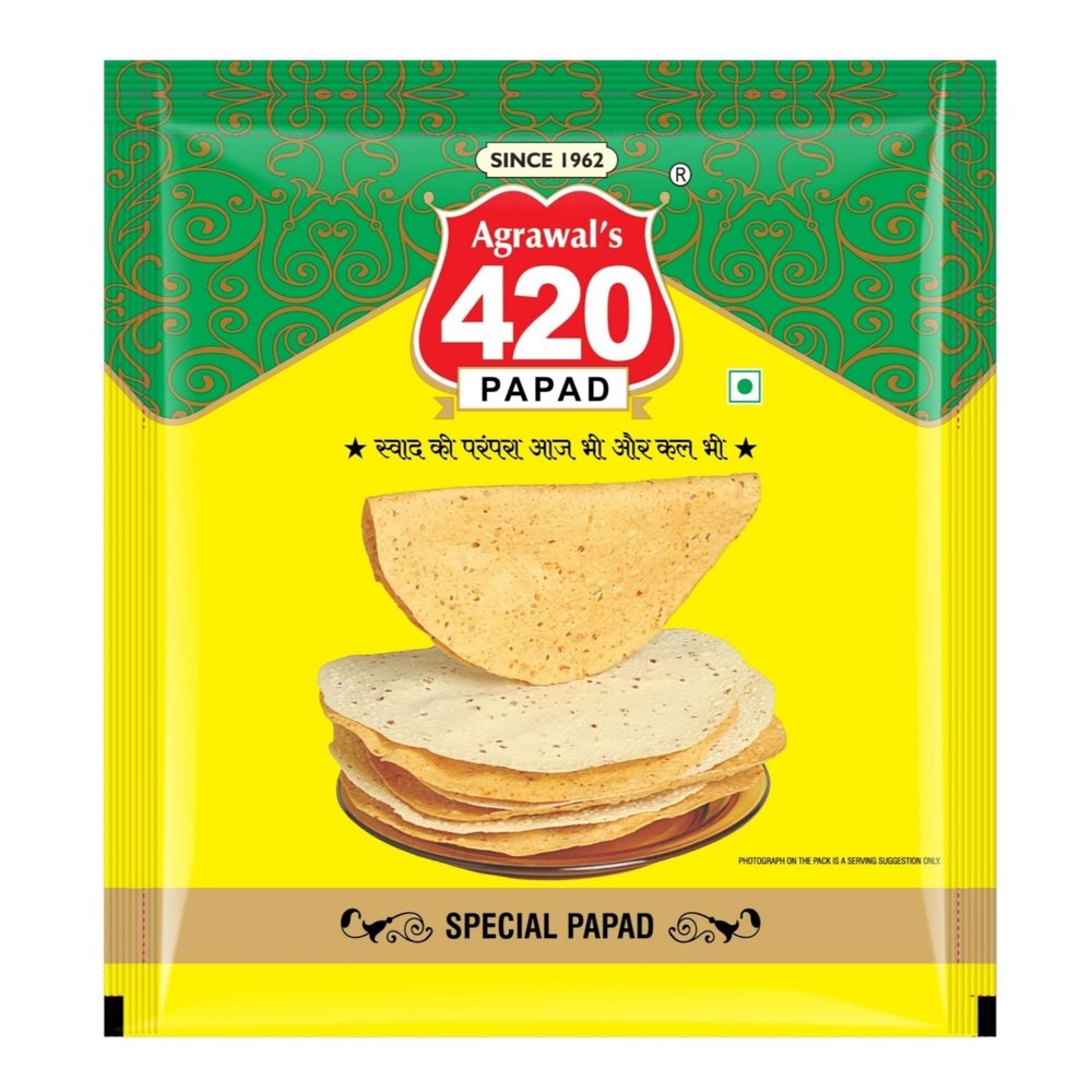Agrawal's 420 Special Moong Sada papad | 100% Vegetarian, No Artificial Colors | Crispy & Crunchy for Meals & Snacks | Pack of 1, 200g