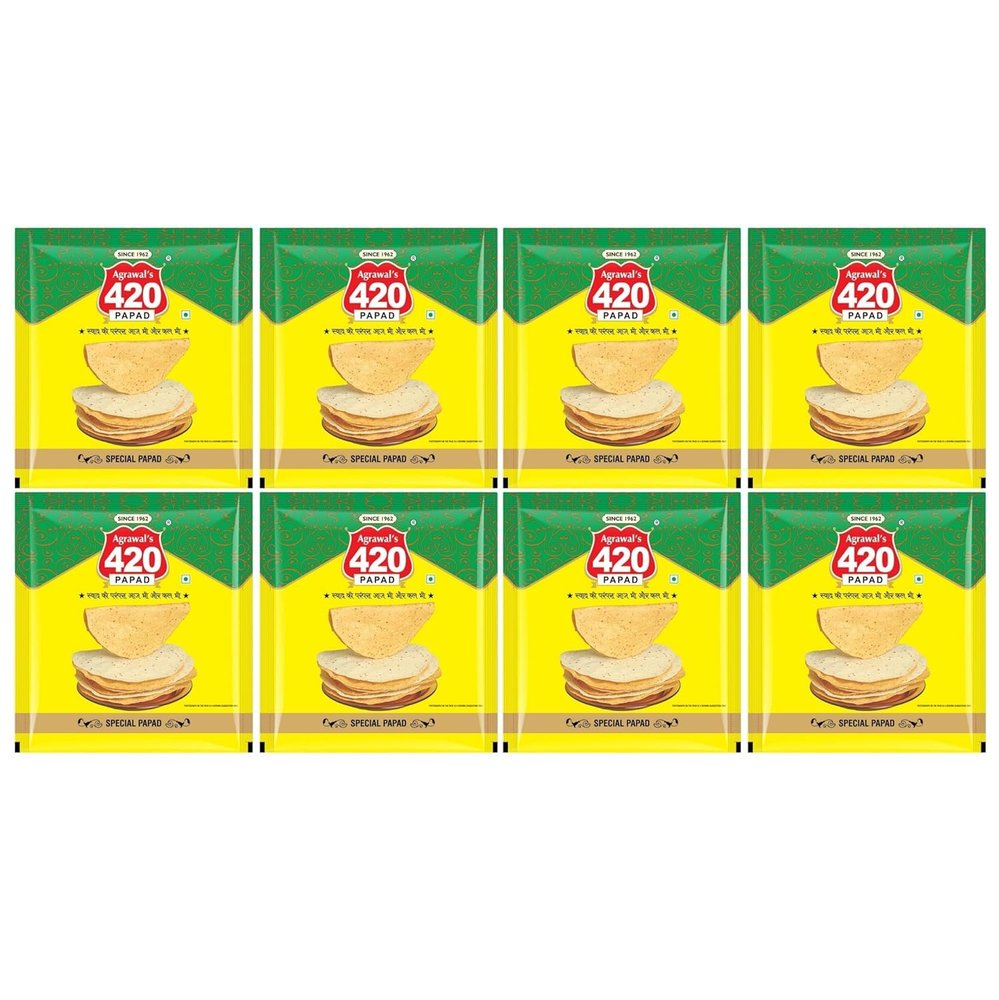 Agrawal's 420 Special Moong Sada papad| 100% Vegetarian, No Artificial Colors | Crispy & Crunchy for Meals & Snacks | Pack of 8, 1600g (200g each pack)