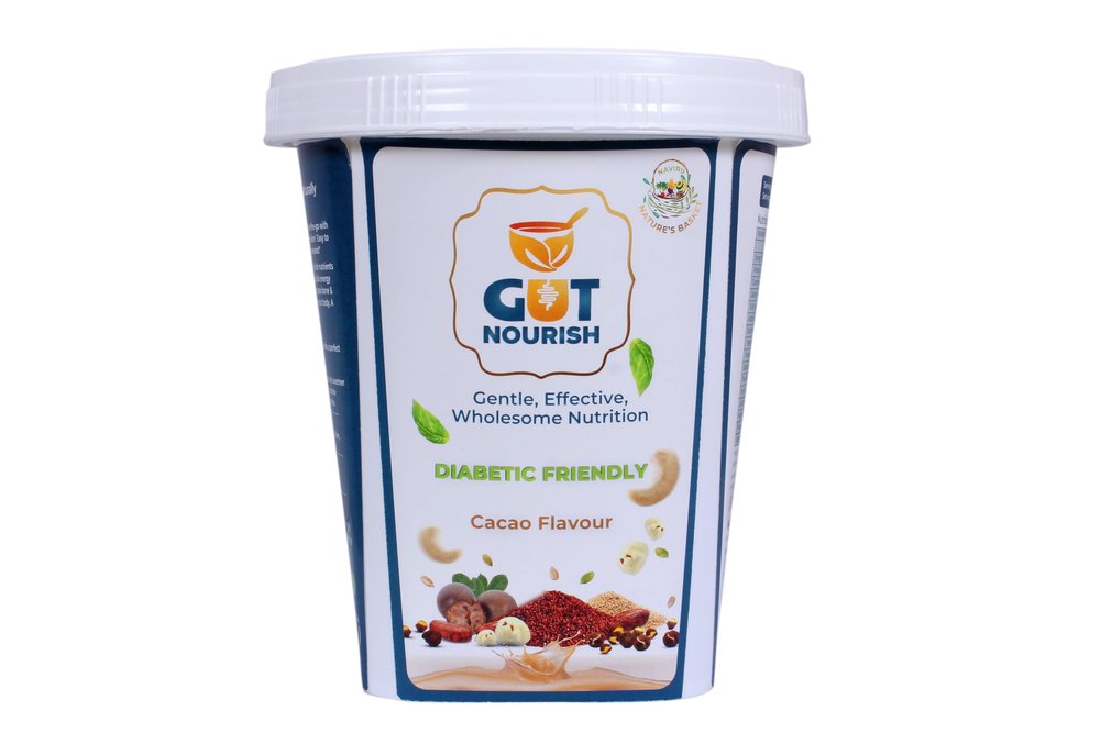 Naviru Natures Gut Nourish With Monk Fruit - Cacao Flavor - 450gm | Diabetic Friendly, Zero Glycemic, Low Calorie, No Added Sugar, Easy to Digest