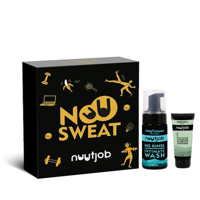 Nuutjob No Sweat Set - Summer Kit | No Rinse Intimate Wash 100ml + Antichafing Intimate Liquid Powder 50ml | For Men only | Fresh, Clean & Comfortable