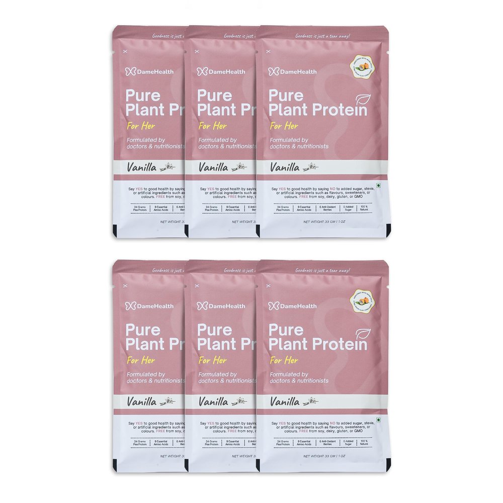 DAME HEALTH Pure Plant Protein for Women - Vanilla (6 Sachets, 198g) Pea Isolate | Pregnancy Safe | Vegan | Sugar free | Natural Ingredient | Antioxidant for Women's Health | Suitable for All Age Women