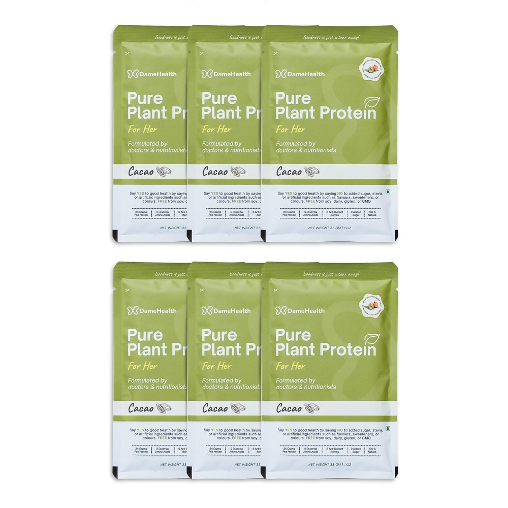 DAME HEALTH Pure Plant Protein for Women - Cacao (6 Sachets, 198g) Pea Isolate | Pregnancy Safe | Vegan | Sugar free | Natural Ingredient | Antioxidant for Women's Health | Suitable for All Age Women