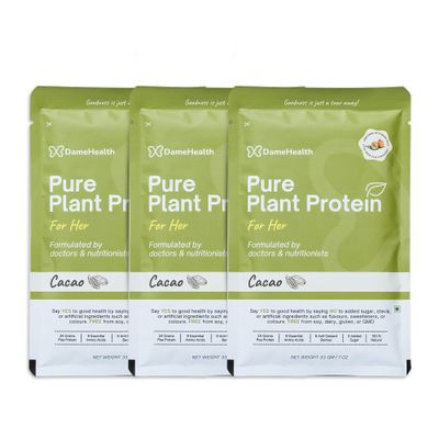DAME HEALTH Pure Plant Protein for Women - Cacao (3 Sachets, 90g) Pea Isolate | Pregnancy Safe | Vegan | Sugar free | Natural Ingredient | Antioxidant for Women's Health | Suitable for All Age Women