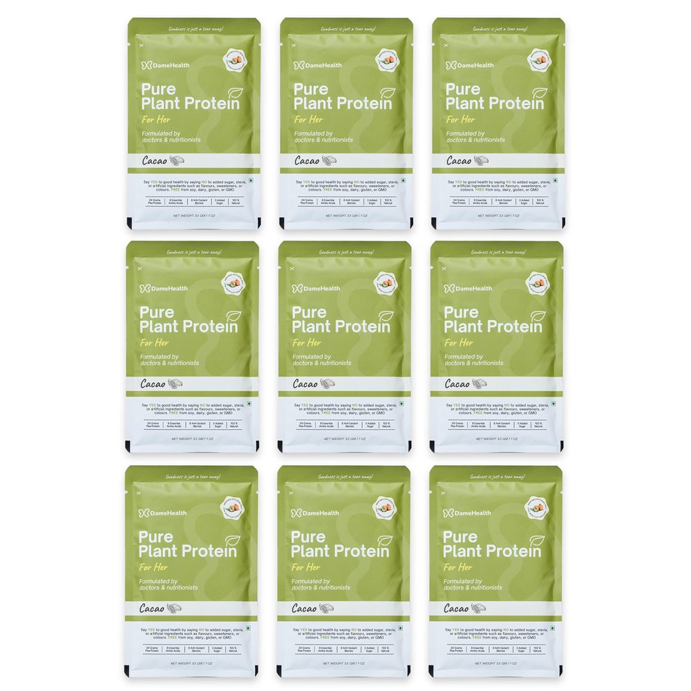 DAME HEALTH Pure Plant Protein for Women - Cacao (9 Sachets, 297g) Pea Isolate | Pregnancy Safe | Vegan | Sugar free | Natural Ingredient | Antioxidant for Women's Health | Suitable for All Age Women