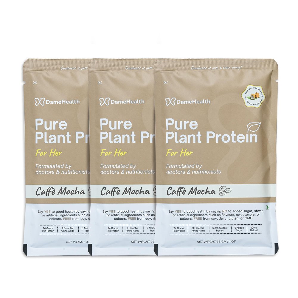 DAME HEALTH Pure Plant Protein for Women - Caffe Mocha (3 Sachets, 99g) | Pea Isolate | Pregnancy Safe | Vegan | Sugar free | Natural Ingredient | Antioxidant for Women's Health | Suitable for All Age Women