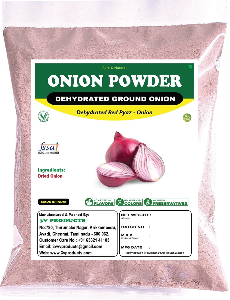 3V PRODUCTS Onion Powder 75Gm | Dehydrated Onion | Red onion | Dehydrated Pyaz | Pyaz Powder | Vengayam (100% Natural) Perfect for Cooking, Seasoning & Spices | No Additives or Preservatives (Pack Of 1)