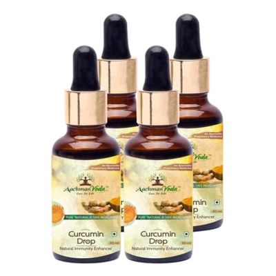 Aachman Veda Cure for Life. Curcumin Haldi Drops 100% Natural & organic Turmeric Extract | Ayurvedic Immunity Booster & Anti-Inflammatory Supplement -pack of 4