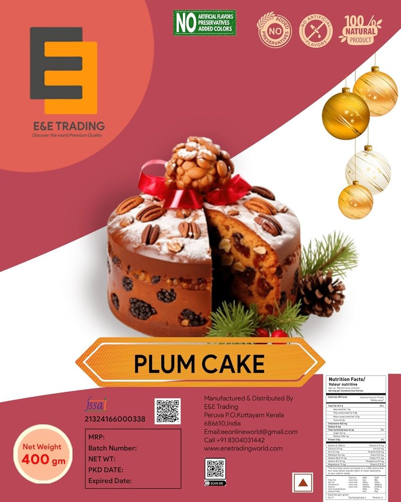 E&E Trading Premium Plum Cake, 100% Natural, No Preservatives, 400g