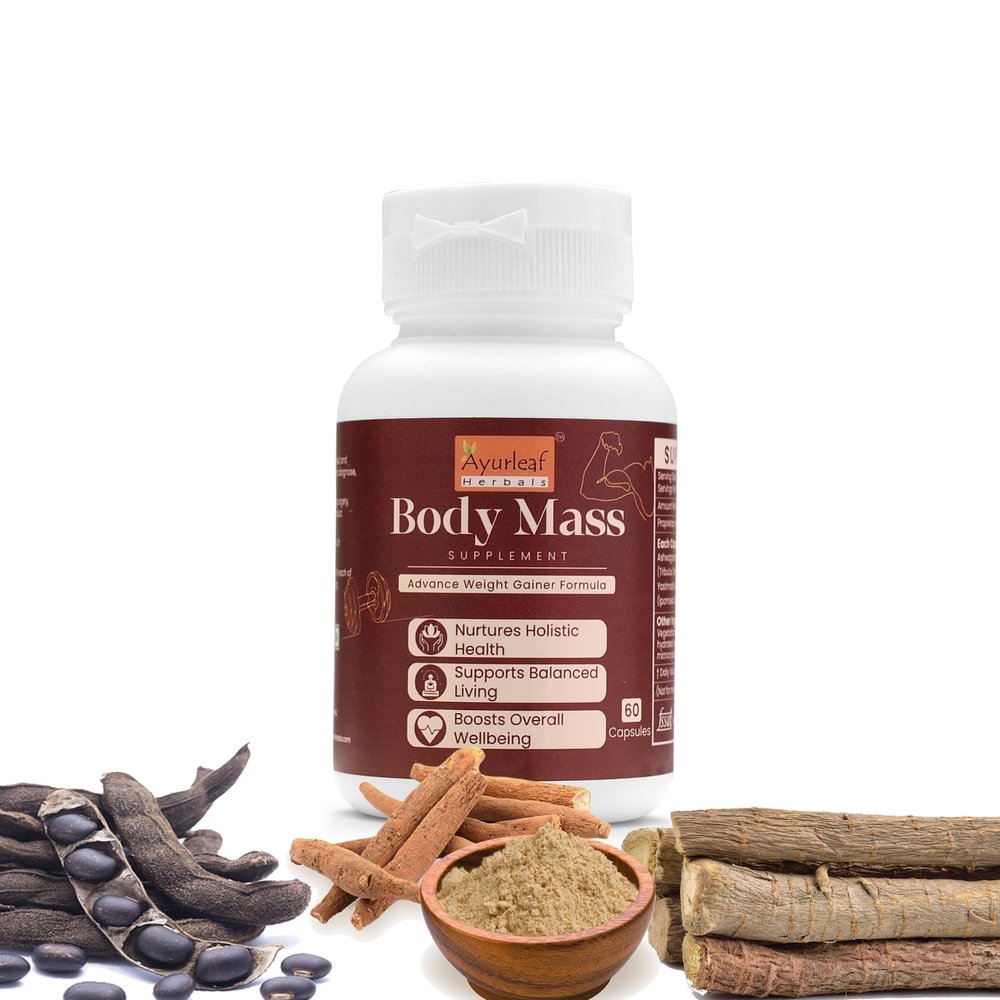 Ayurleaf Herbals Body Mass Extract Blended Capsules 475mg | 60 Veggie capsules for Men & Women - Support for Healthy Weight Gain