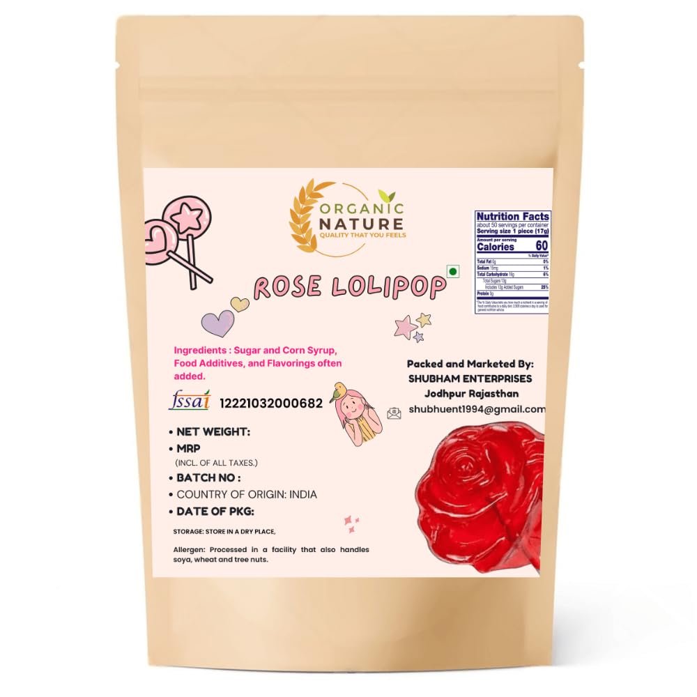ORGANIC NATURE Classic Rose Lollipops 40 Pieces | Red Candy Treats | Kids & Party Favors