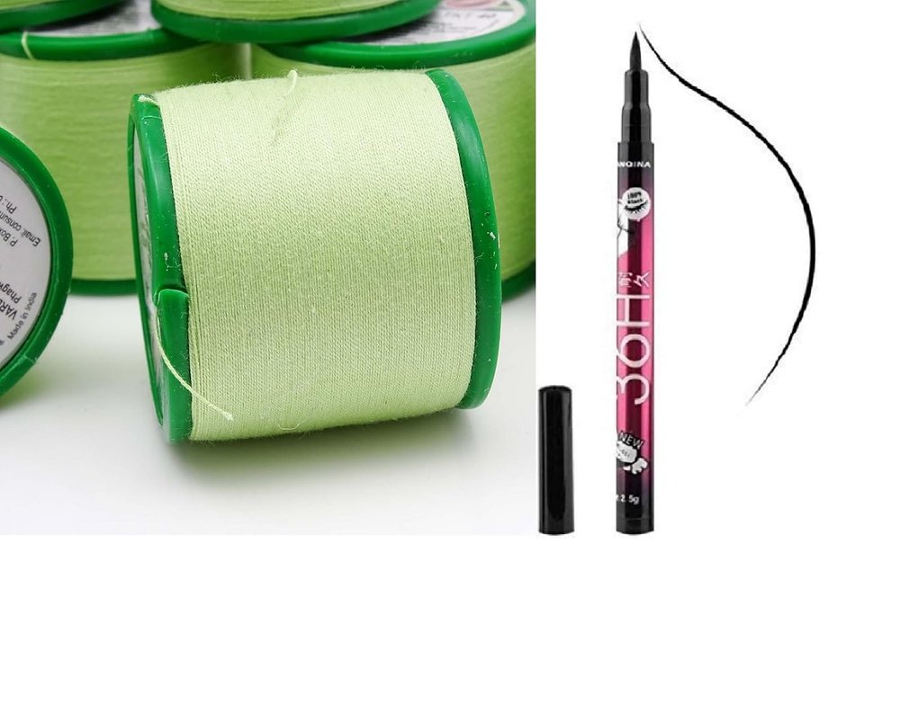Rishvi Eyebrow Threading Threads Extra Soft Strong Cotton Thread Facial Threading Hair Removal and 36 Black Eyeliners Sketch Pens Waterproof Blacks Eyeliner (pack of 2)