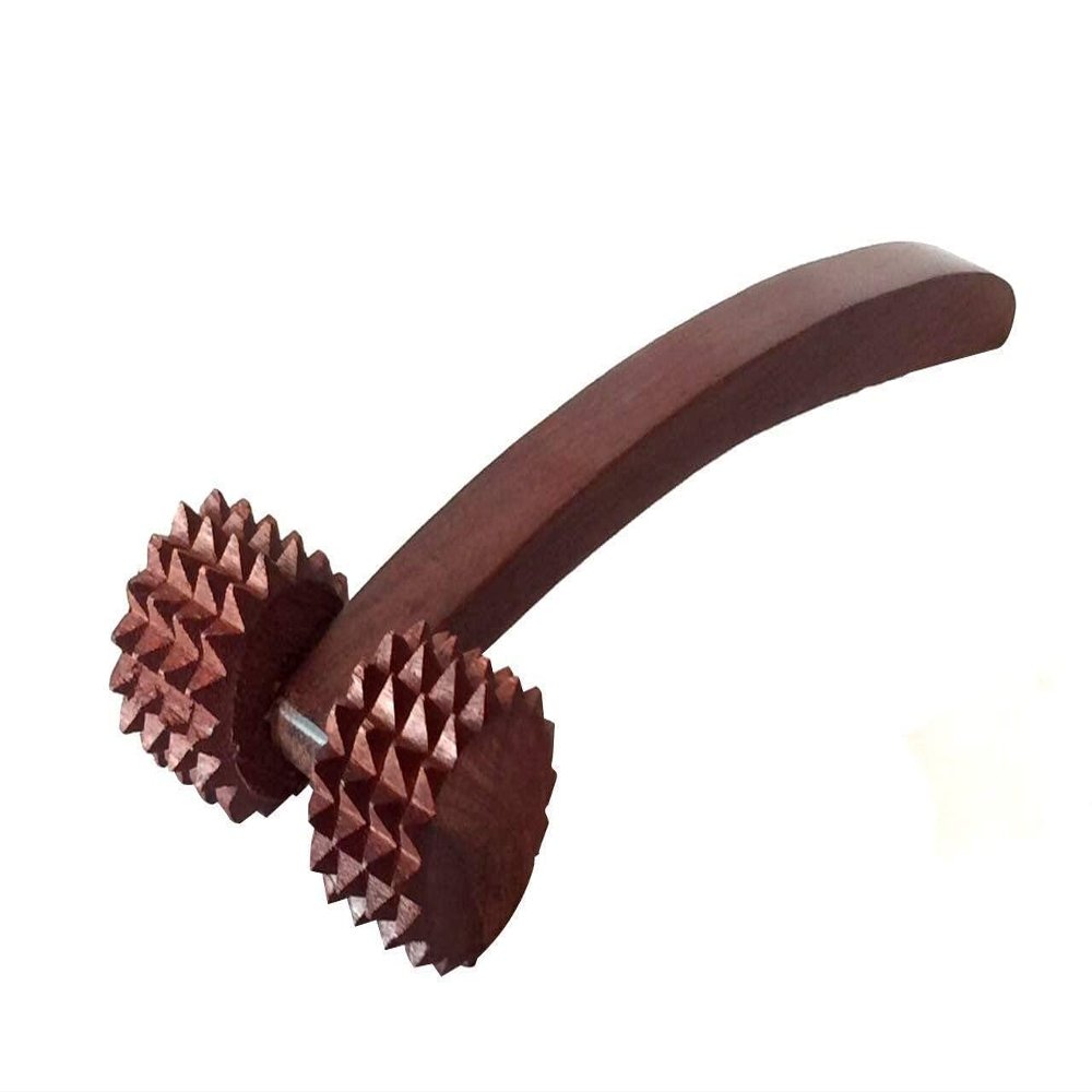 Anaya Handicrafts Wooden Dual Roller Body Massager | Handheld Acupressure Reflexology Massage Tool for Neck, Shoulder, Back & Legs | Natural Wood Pain Relief Massager for Muscle Relaxation & Blood Circulation (Small T-Massager)