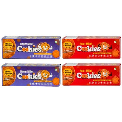Millet 'n' Minutes Finger Millet and Pearl Millet Cookies, High in Fibre, 100g, Pack of 4