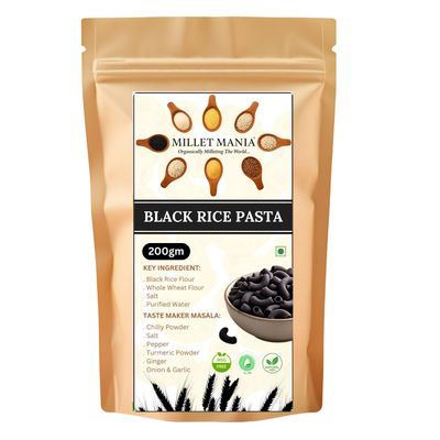 Black Rice Pasta, 200 GM | Ready In 2 Mins | Masala Pack Inside| Made with Rich Black Rice, No Maida, Not Fried | Healthy & Delicious | Quick Cooking Instant Healthy Pasta (Pack of 1)