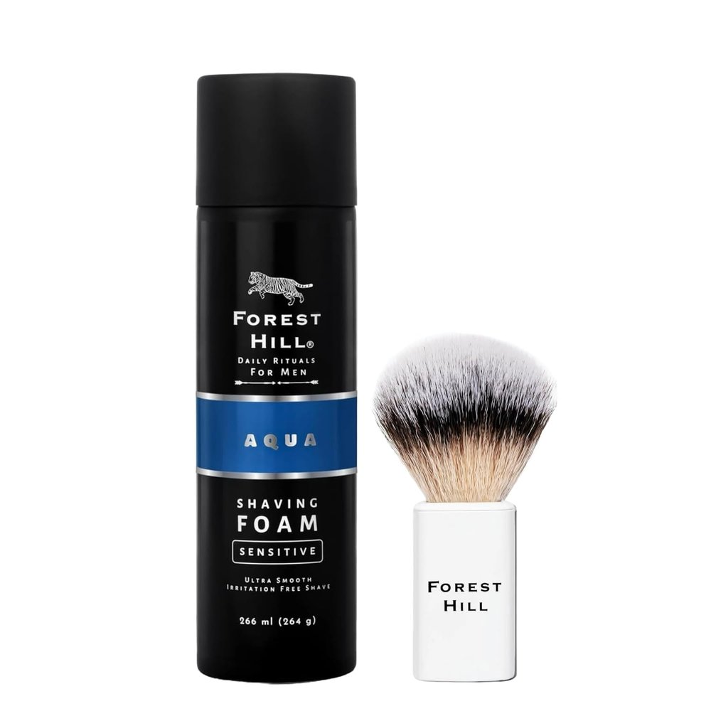 Forest Hill Set of 2 Men Grooming Shaving Combo, Super Soft Bristles Lincoln Shaving Brush & Shaving Foam 266ml, Goodness of Olive and Argan Oil, Mulberry, Rosemary & Peppermint Extract, Rich Lather, Cooling Hydrating Formula