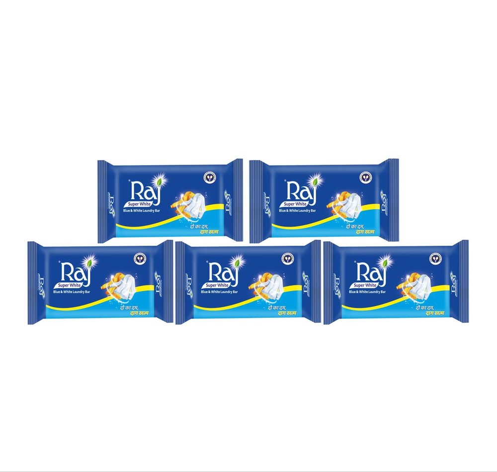 Raj Super White Blue and White Laundry Bar - 3.5 kg (Pack of 700g x 5pcs,) |   ,   | Powerful Dual-Action Cleaning for All Fabrics