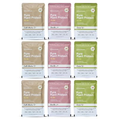 DAME HEALTH Pure Plant Protein for Women Combo - All Flavour | Assorted Sachets | 24g Protein/Serve | Pea Isolate | Easy to Digest | 6 Natural Antioxidants | Safe, Vegan | Sugar free | 9 Sachets, 297g
