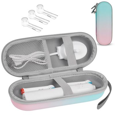 Ahamo EVA Electric Toothbrush Travel Case Blue Pink with 3 Anti-Dust Covers, Compact Portable Protective Case for Oral-B/Philips/Sonicare (Waterproof & Durable)