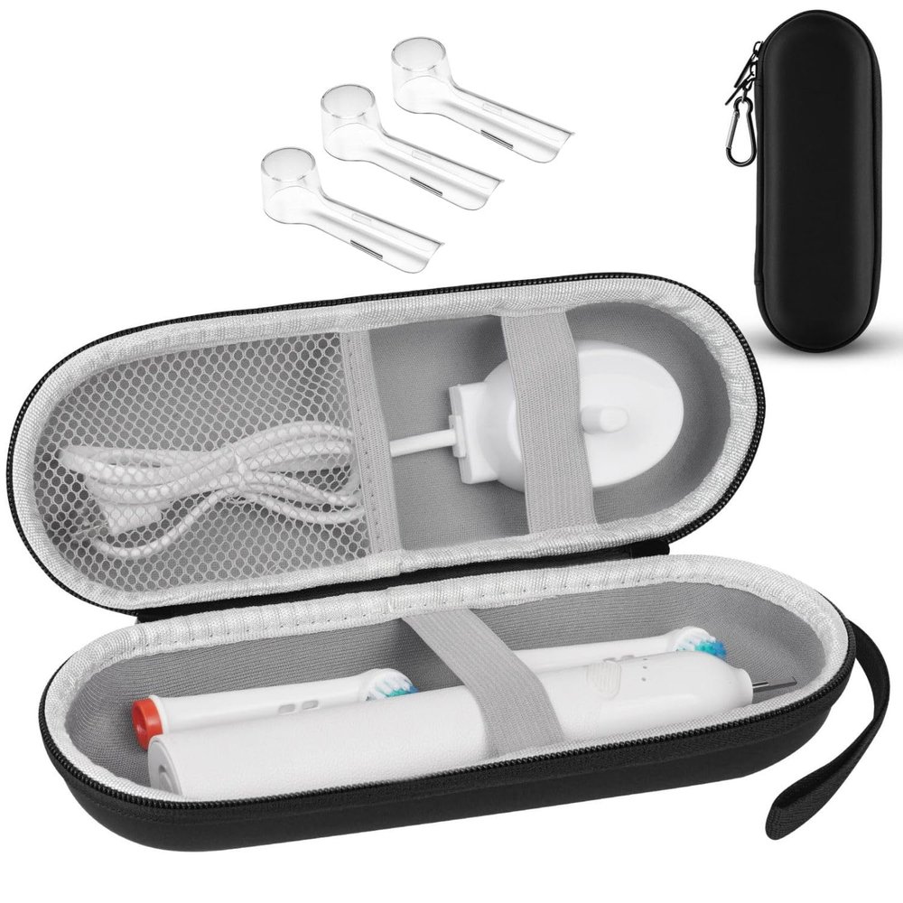 Ahamo EVA Electric Toothbrush Travel Case with 3 Dust-Proof Covers | Portable Toothbrush Holder for Travel | Waterproof & Hygienic Storage Box for Electric Toothbrush Heads (Black)