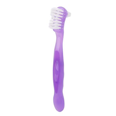 ELBME Adult FALSE Teeth Cleaning Brush, Portable Denture Manual Toothbrush Dirt Removal Double Sided Soft Hair For Home Travel For Elderly (Purple), 1 count