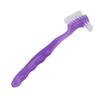 ELBME Adult FALSE Teeth Cleaning Brush, Portable Denture Manual Toothbrush Dirt Removal Double Sided Soft Hair For Home Travel For Elderly (Purple), 1 count view 3