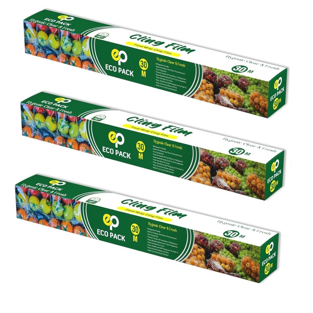 Cling Film Wrap for Food | Freshness Sealing Plastic Wrap Roll | Microwave Safe, Stretchable & Easy to Cut | Ideal for Kitchen, Freezer, and Food Storage (30M (Pack of 2))