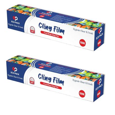 Cling Film Wrap for Food | Freshness Sealing Plastic Wrap Roll | Microwave Safe, Stretchable & Easy to Cut | Ideal for Kitchen, Freezer, and Food Storage (100M (Pack of 2))