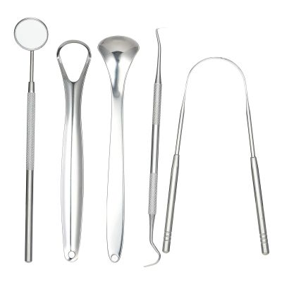 ELBME Tongue Scraper Set Stainless Steel Teeth Cleaner Tongue Scrapers Mouth Mirrors for Adults Set of 5 Teeth Cleaning Tools Oral Care Kit/