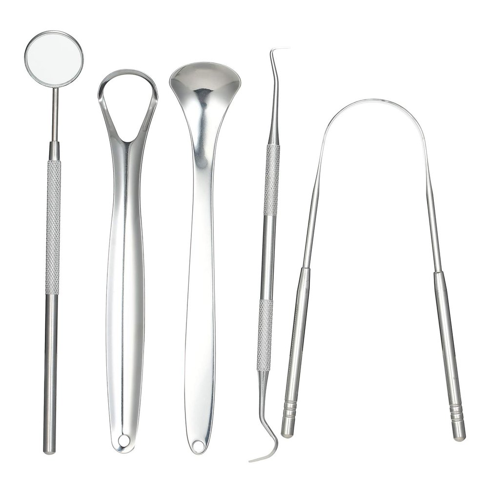 ELBME Tongue Scraper Set Stainless Steel Teeth Cleaner Tongue Scrapers Mouth Mirrors for Adults Set of 5 Teeth Cleaning Tools Oral Care Kit/