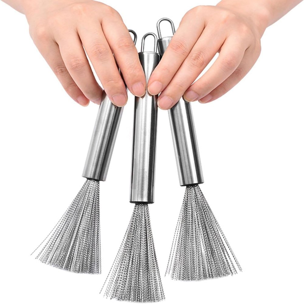 HETVIN Wire Brush Stainless Steel Cleaning Brushes Cast Iron Scrubber for Pots Efficient Dish Scraper with Long Handle Grip - Dust Cleaner for Home (3)