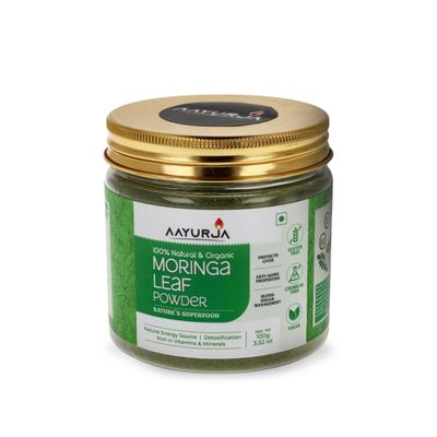 AAYURJA Moringa Leaf Powder | Organic Superfood with Natural Vitamins, Minerals & Antioxidants | Energy, Immunity & Detox Support | Vegan, Gluten-Free, Chemical-Free | 100g