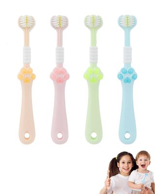 4 PCS 3 Sided Toothbrush for Kid, Brush for Kids, Tooth Brush, Ultra Soft Bristles, Deep Cleaning,Manual Toothbrush for Kids Multicolor, Triple Head Design for Cleaning,Baby Toothbrush