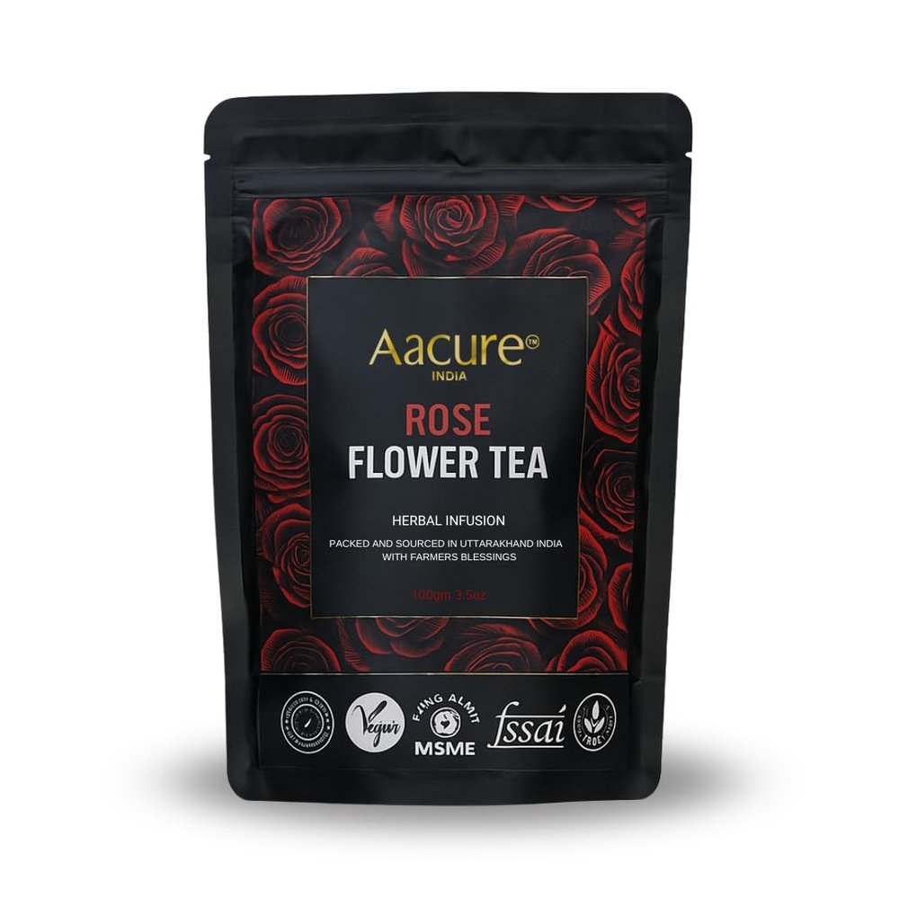 Aacure, Rose Flower Tea 120+Cups,100gms | Organic Rose Petals Tea |RICH VITAMIN-C |Beautiful Hair & Skin - Caffeine Free - Flower Based