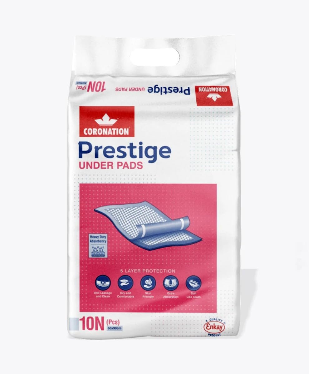 Coronation Prestige Adult Incontinence Under Pad, Blue, 2-Layer, Fluff Pulp, Non-Woven Fabric, Polymer Film