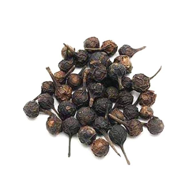 Awadh Piper Cubeba Tailed Pepper Shital Chini Kabab Chini 100gm Other names are Kabbaaba, Habb al-aroos, Kharkoos, Kababchini, Sugandhmarich, Cubebs, Tailed-pepper, Java Pepper, False Pepper, Cubbe, Poivre  queue, Kubebenpfeffer, Schwanzpfeffer, S